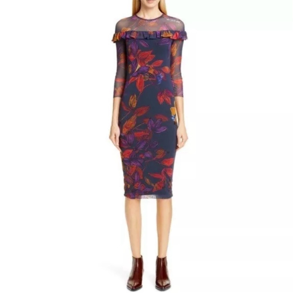NWT Fuzzi Floral Print Ruffle Trim Dress